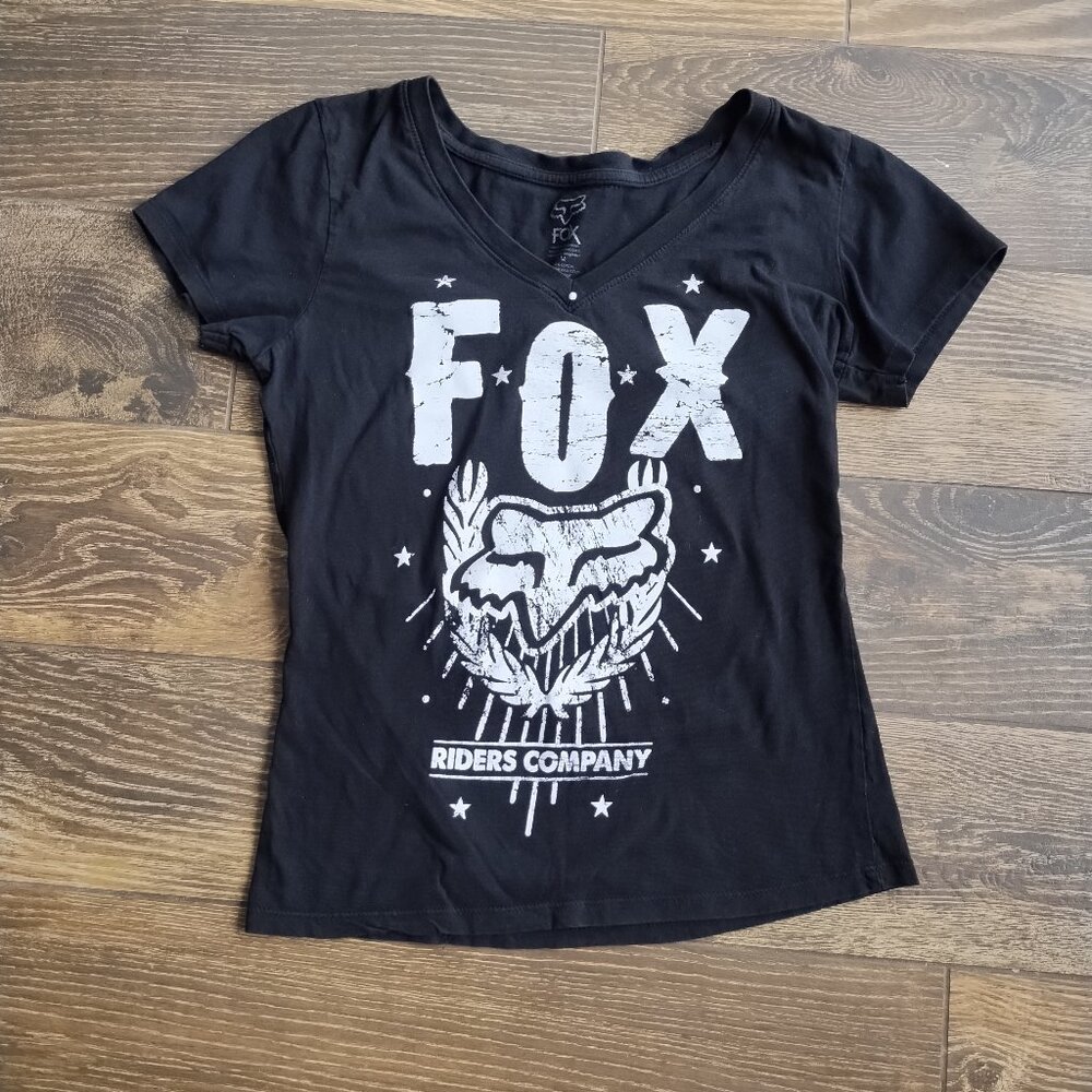 Fox Riders Company Black V-Neck T-Shirt for Youth  | Size US Youth M